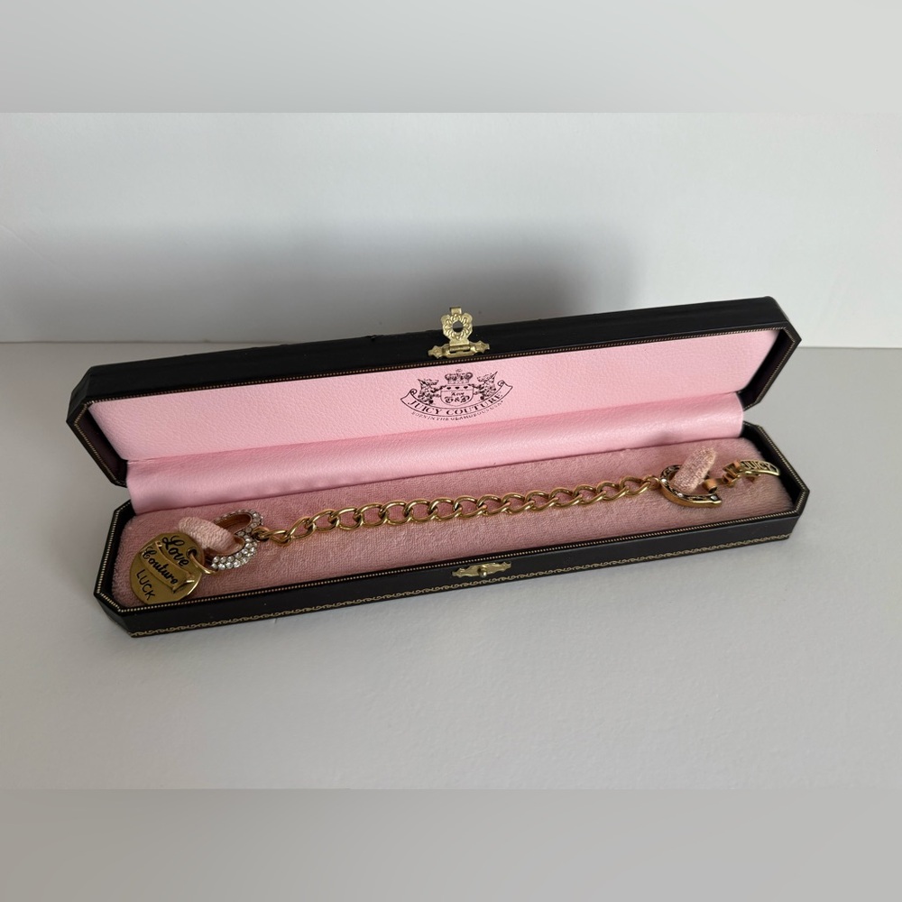Juicy Couture "Love Luck Couture" Gold Plated Charm Bracelet In Box